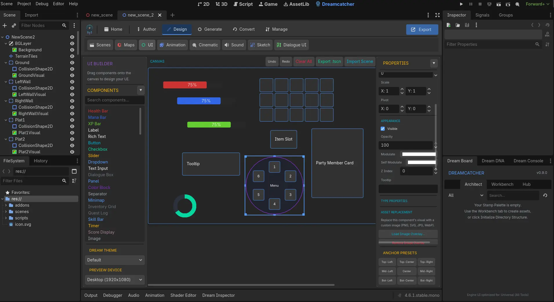 UI Builder WYSIWYG canvas with placed components