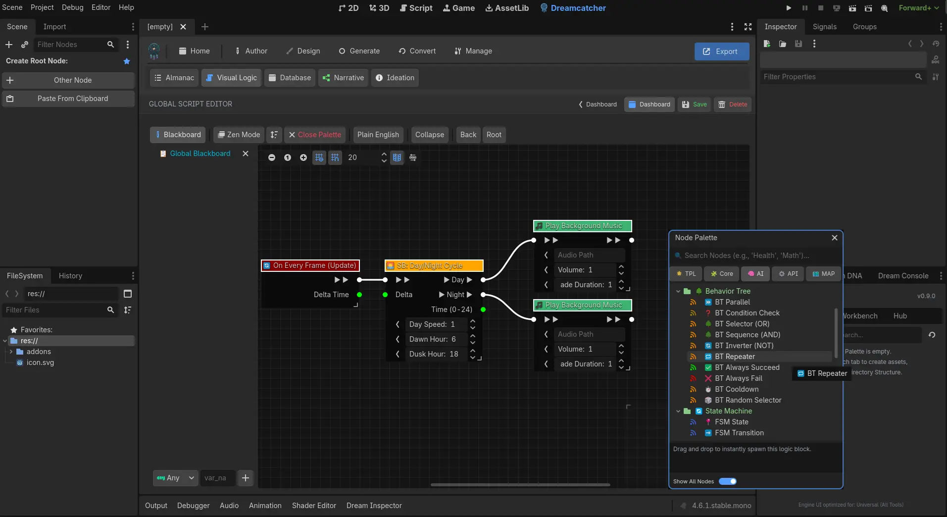 Visual Logic graph editor with connected nodes